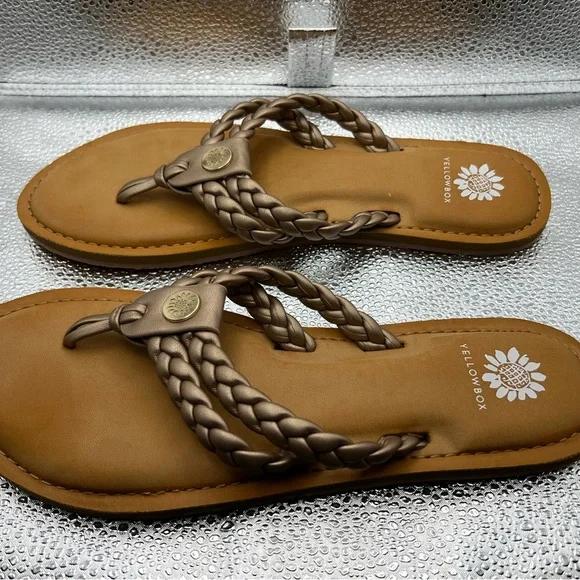 Yellow Box Braided Metallic Bronze Toe-Post Sandals - Picture 3 of 5